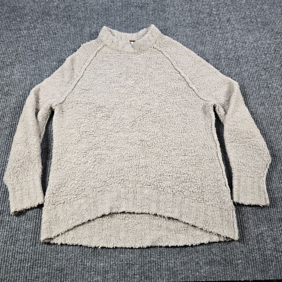 Free People Sweater XS Beige Oversized BFF Cocoon Pullover Deep Pile Wool Blend - Picture 1 of 8